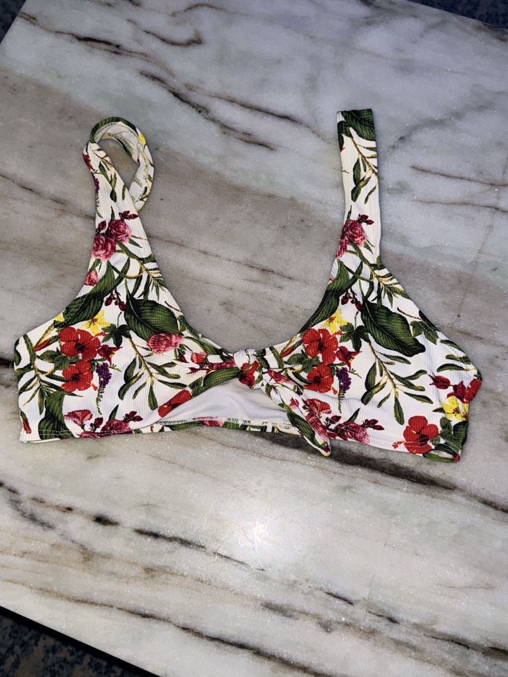 Floral Tie-Front Bikini Top-cabana del sol brand fits like a Medium